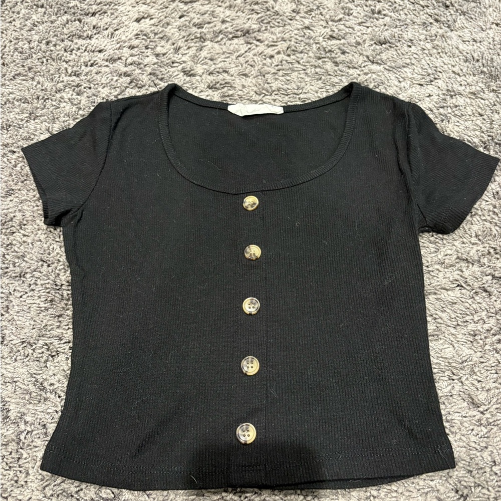 Hippie Rose Black Button-Up Crop Top
